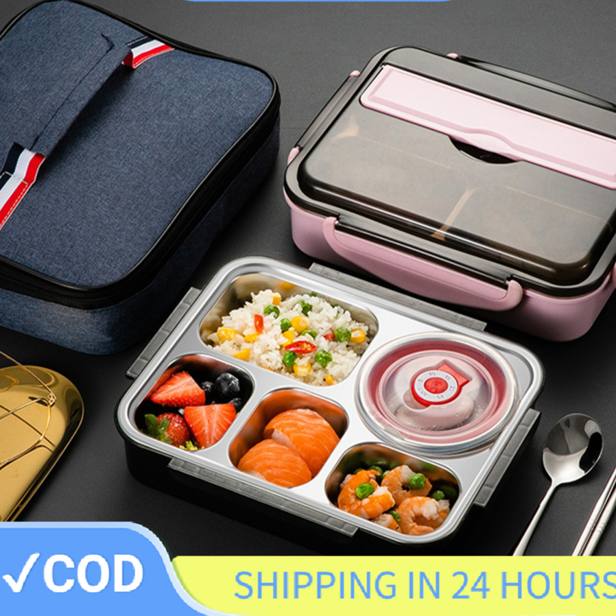 Lunch Box Kotak Tempat Makan Bekal Nasi Set 5 Sekat Stainless Anti Tumpah Dan Tahan Panas