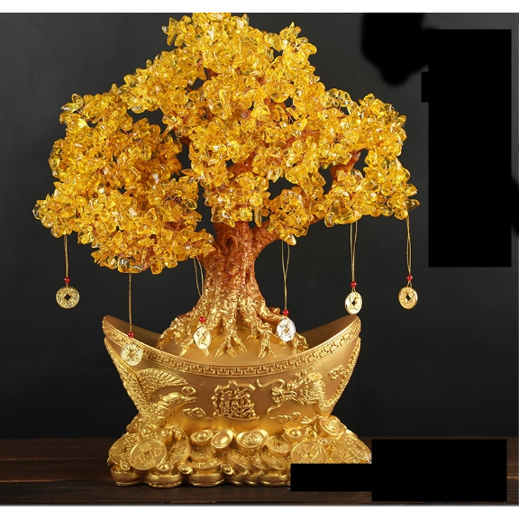 pohon Beruntung Pohon Uang Cina gold Emas bentuk alas ingot uang + hiasan