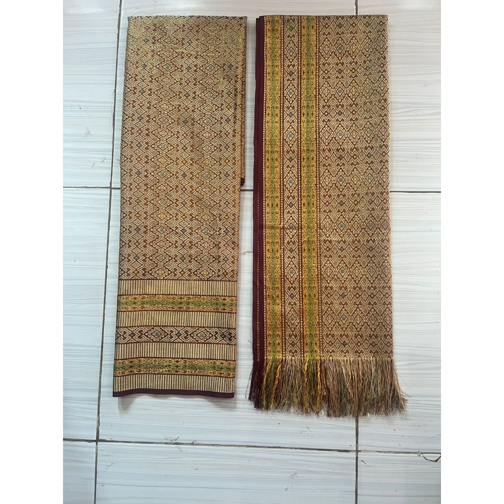 Kain songket Set Selendang, kain songket motif palembang, kain songket variasi warna Merah Ati