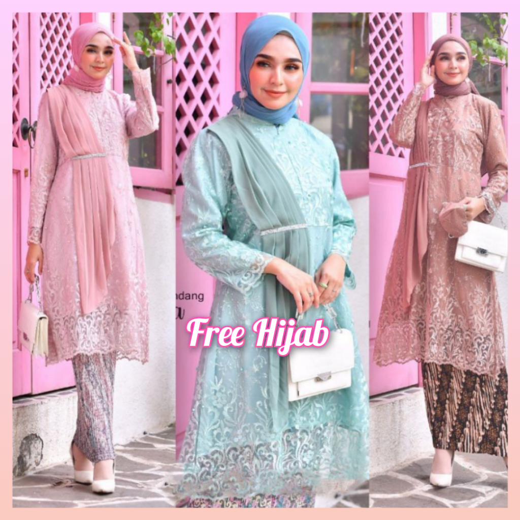 Kebaya Tunik Selendang Jumbo - Dress Pesta - Kebaya Modern (Free Hijab)
