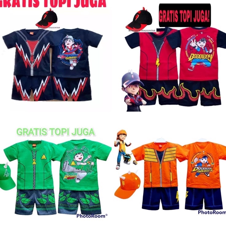 TERBARU FREE TOPI  BAJU ANAK BOBOIBOY SETELAN ANAK BOBOIBOY AIR API HALILINTAR DAUN GEMPA