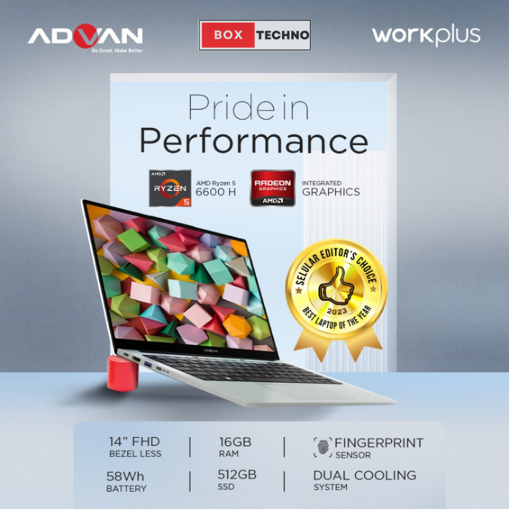 ADVAN Laptop Workplus AMD RYZEN 5 6600H 14'' FHD IPS 16GB 512GB Win 11