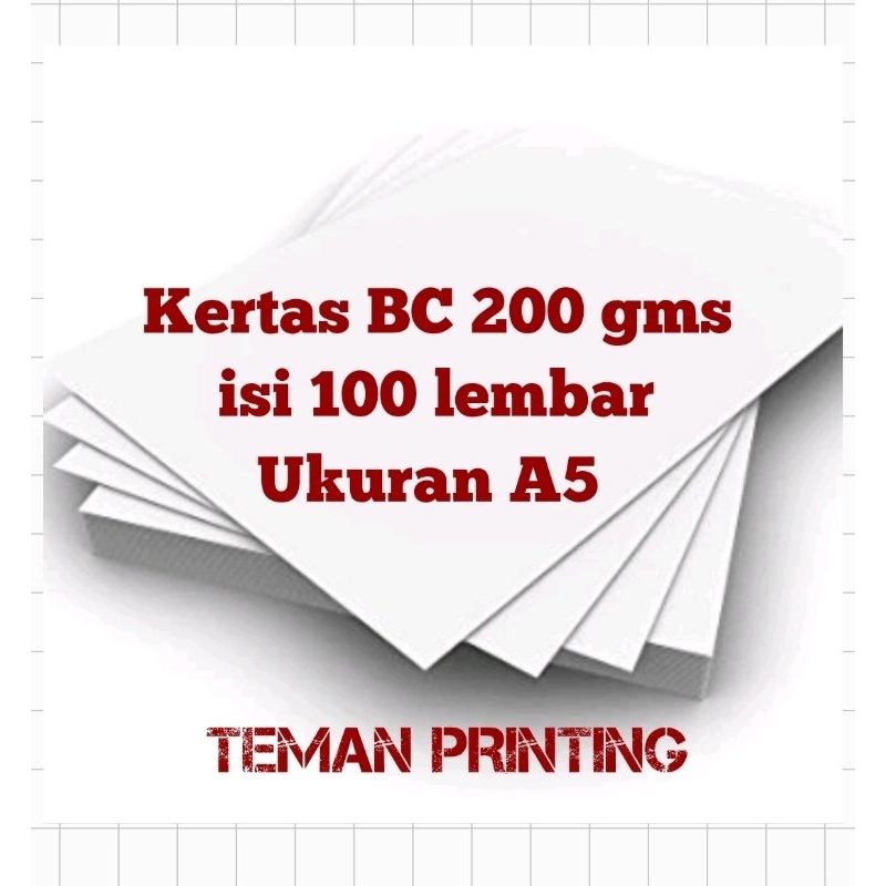 

Kertas BC 200 gsm warna putih ukuran A5 isi 100