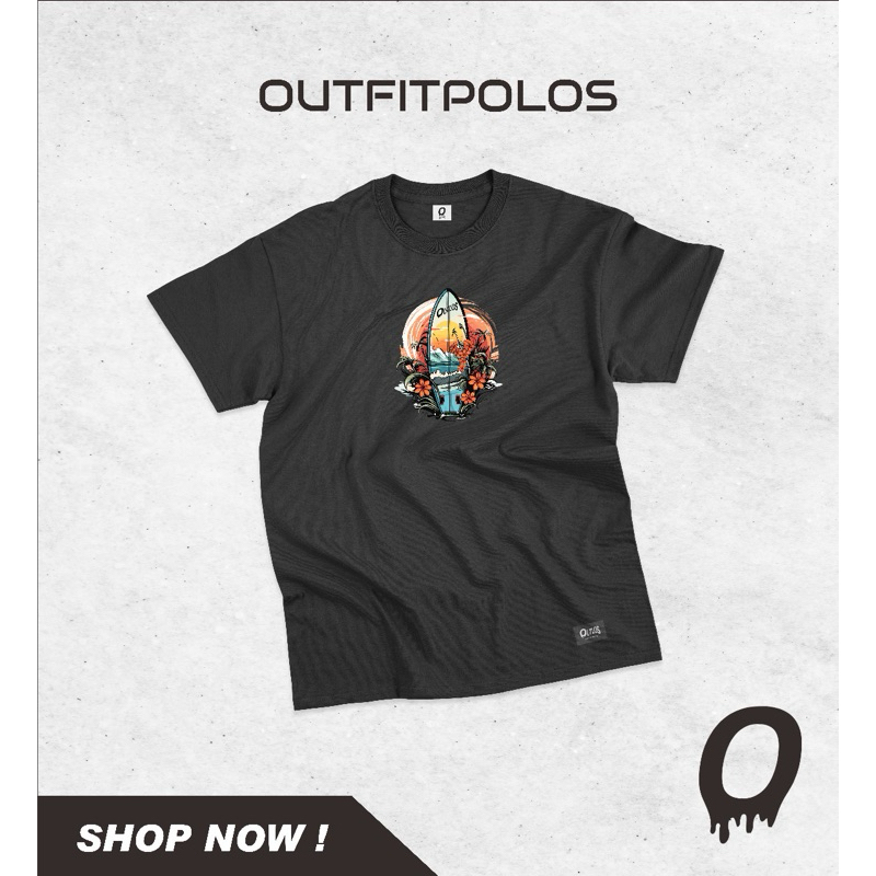 KAOS DISTRO HITAM SELANCAR HAWAI BY OUTLOS | COTTON COMBAD 24’S PRIA WANITA