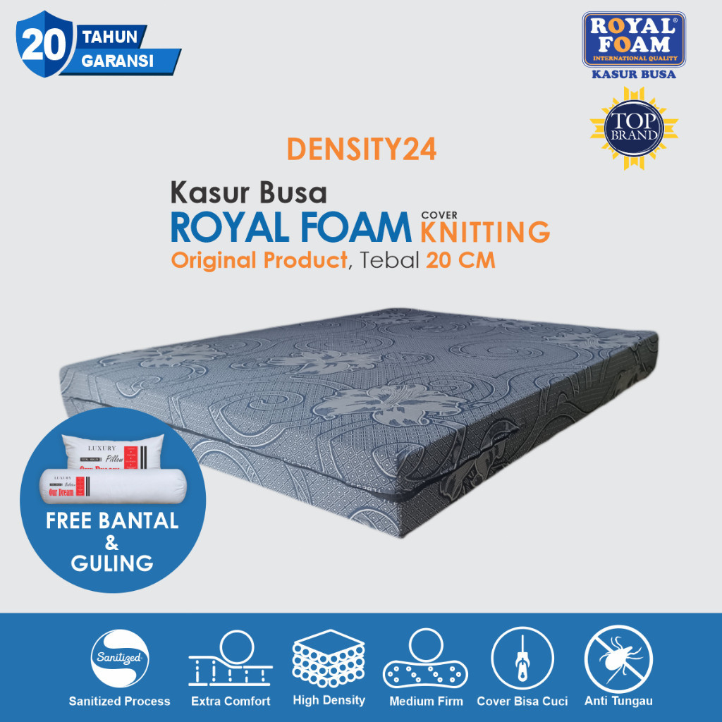 ⁣⁣⁣Kasur Busa ROYAL FOAM Original Cover Knitting Density 24 Tebal 20CM Garansi 20 Tahun Anti Kempes