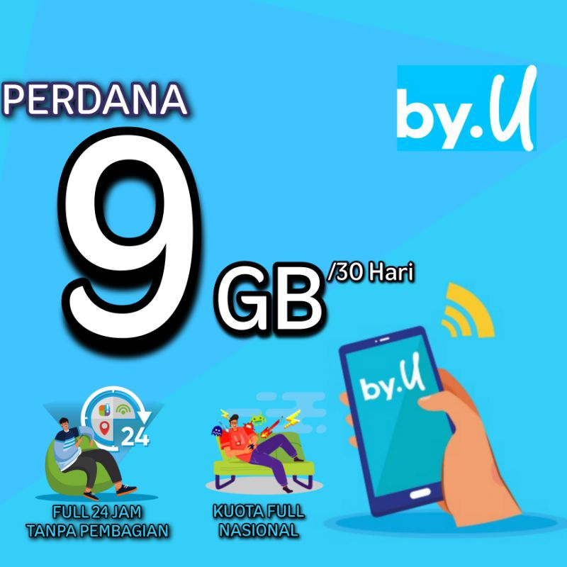 Perdana Kuota 9GB BYU Telkomsel Kuota Nasional  By.u