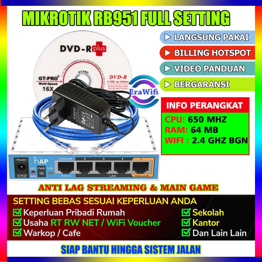Mikrotik Full Setting RB951Ui-2ND Siap Pakai Hotspot Voucher | Billing | Hotspot Cafe | Hotspot Wark