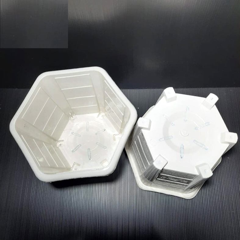 POT TANAMAN / BUNGA SEGI ENAM 17 LEGENDA PUTIH