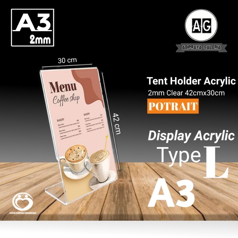 

TENT HOLDER ACRYLIC / AKRILIK STANDING / TEMPAT BROSUR AKRILIK / NAME CARD / A3 2mm Type L