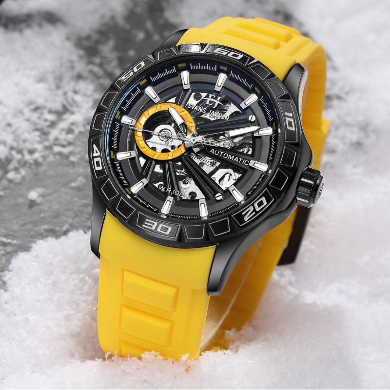 EJ-9565 || Jam Tangan Pria Automatic Original Evans Jayden Strap Rubber  Kaca Saphire Glass