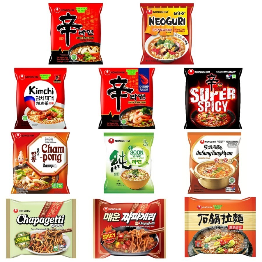 

Nongshim Beef Bulgogi Fried Noodle / Potato Noodle Soup / Seafood Bulgogi Fried Noodle Mie Instan / Nongshim Veggie Soon Ramyun - Mie Instant Gourmet Mild 120gr / Nongshim Ansung Tang Myun Noodle Soup 125g