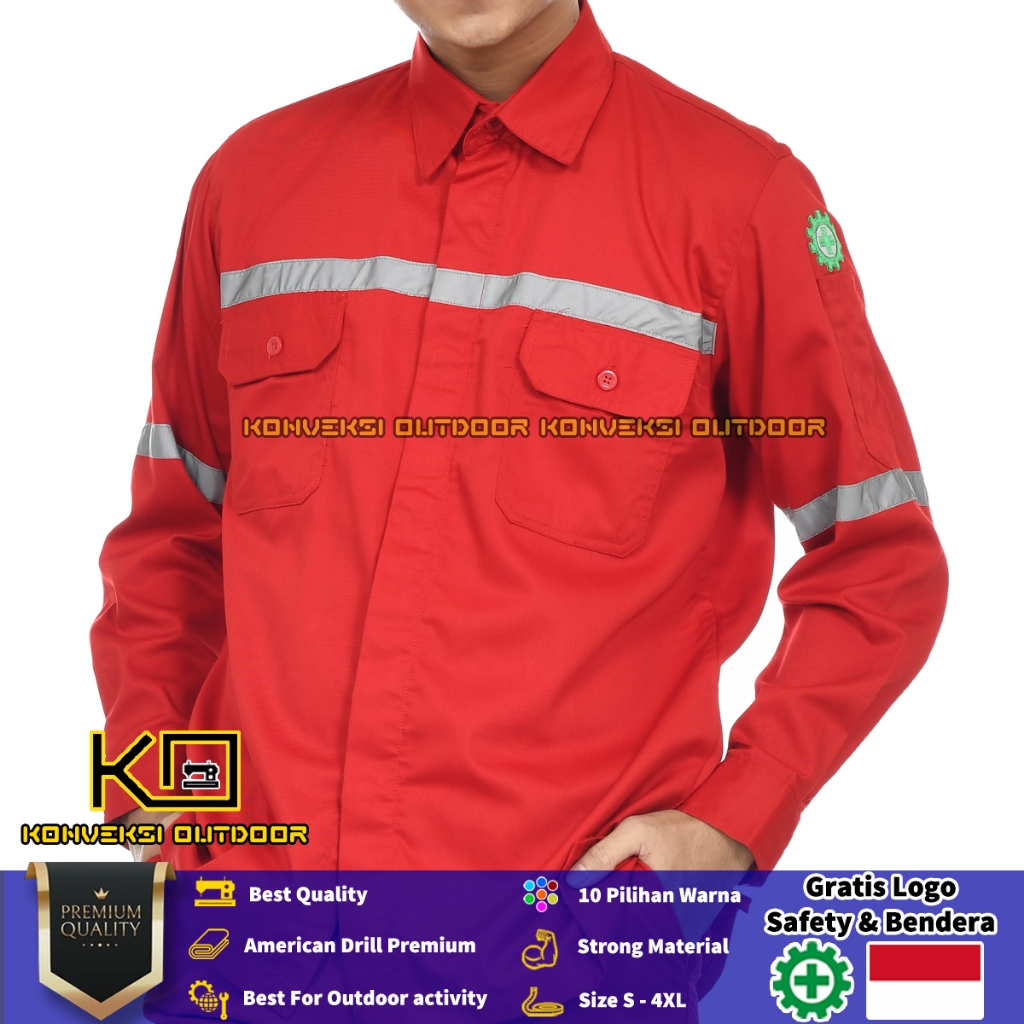 Kemeja Safety Pria Lengan Panjang - Baju Kemeja Kerja Proyek Wearpack Safety K3 Lapangan Outdoor Sco