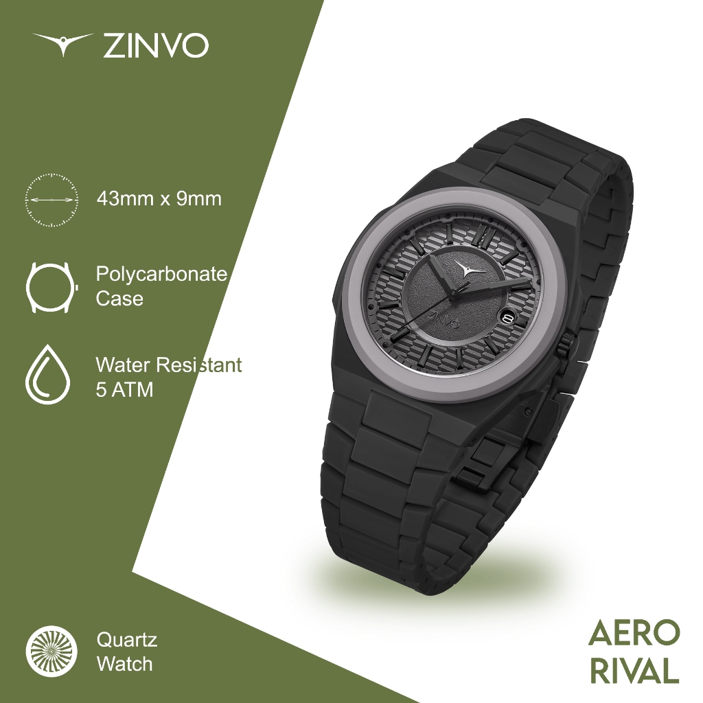 Jam Tangan Quartz Analog Zinvo Aero Rival Stealth Polycarbonate