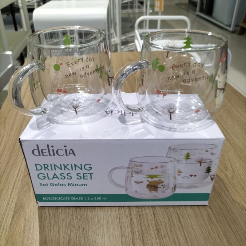 GELAS KACA DOUBLE WALL MUG GLASS 350 ML BOROSIL HUND S/2