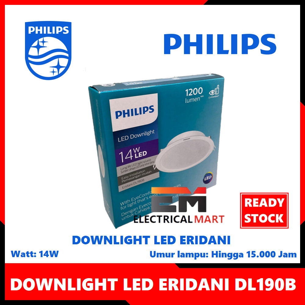 Downlight LED Philips Eridani 14W Putih atau Kuning (14 W Watt 14Watt) Pengganti 7.5W 7.5 Besar DL19