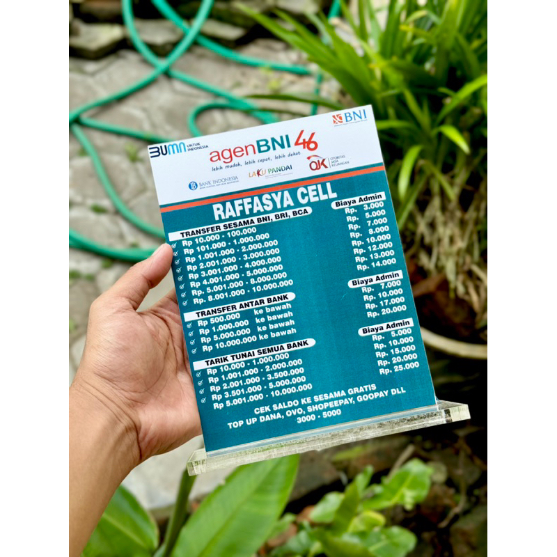 

BISA EDIT TARIF BIAYA AGEN BANK BNI AKRILIK TEBAL UKURAN 15x20CM