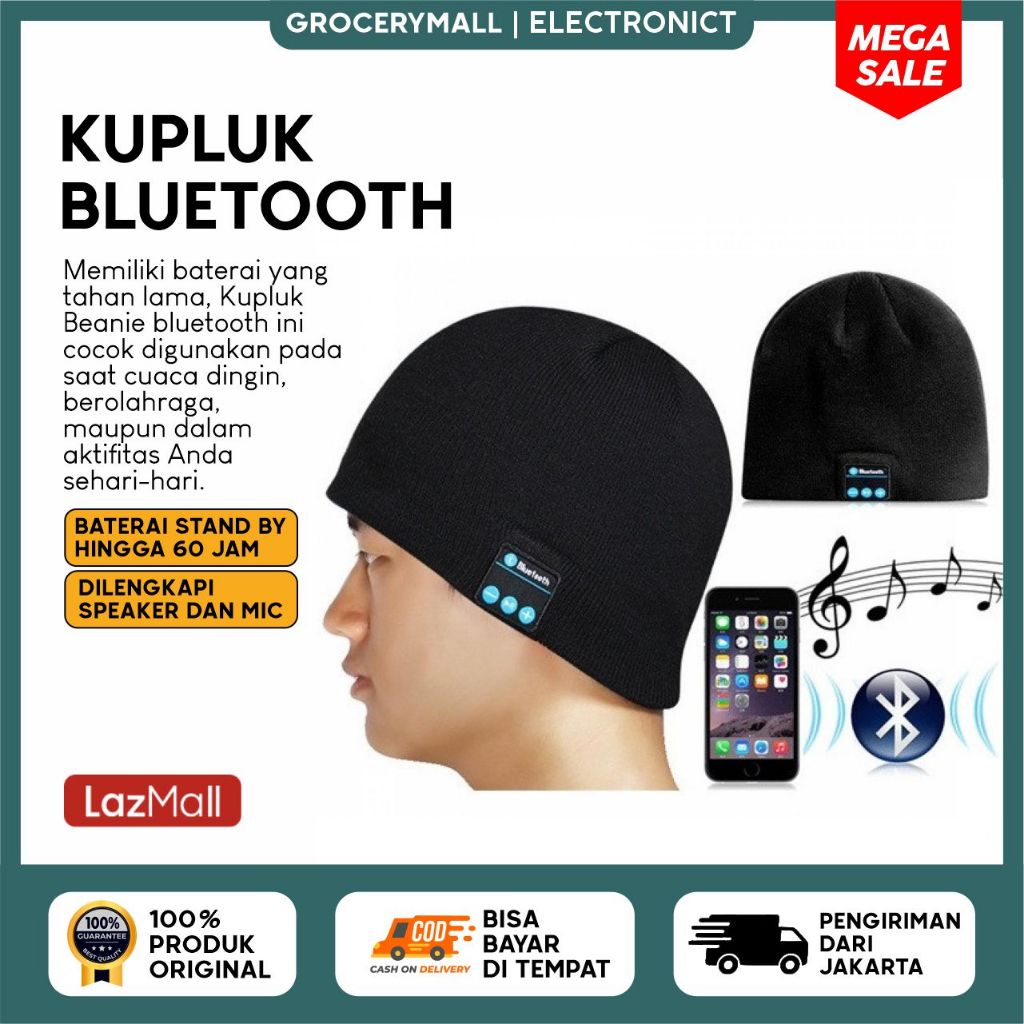 Topi kupluk Bluetooth headphone smartphone