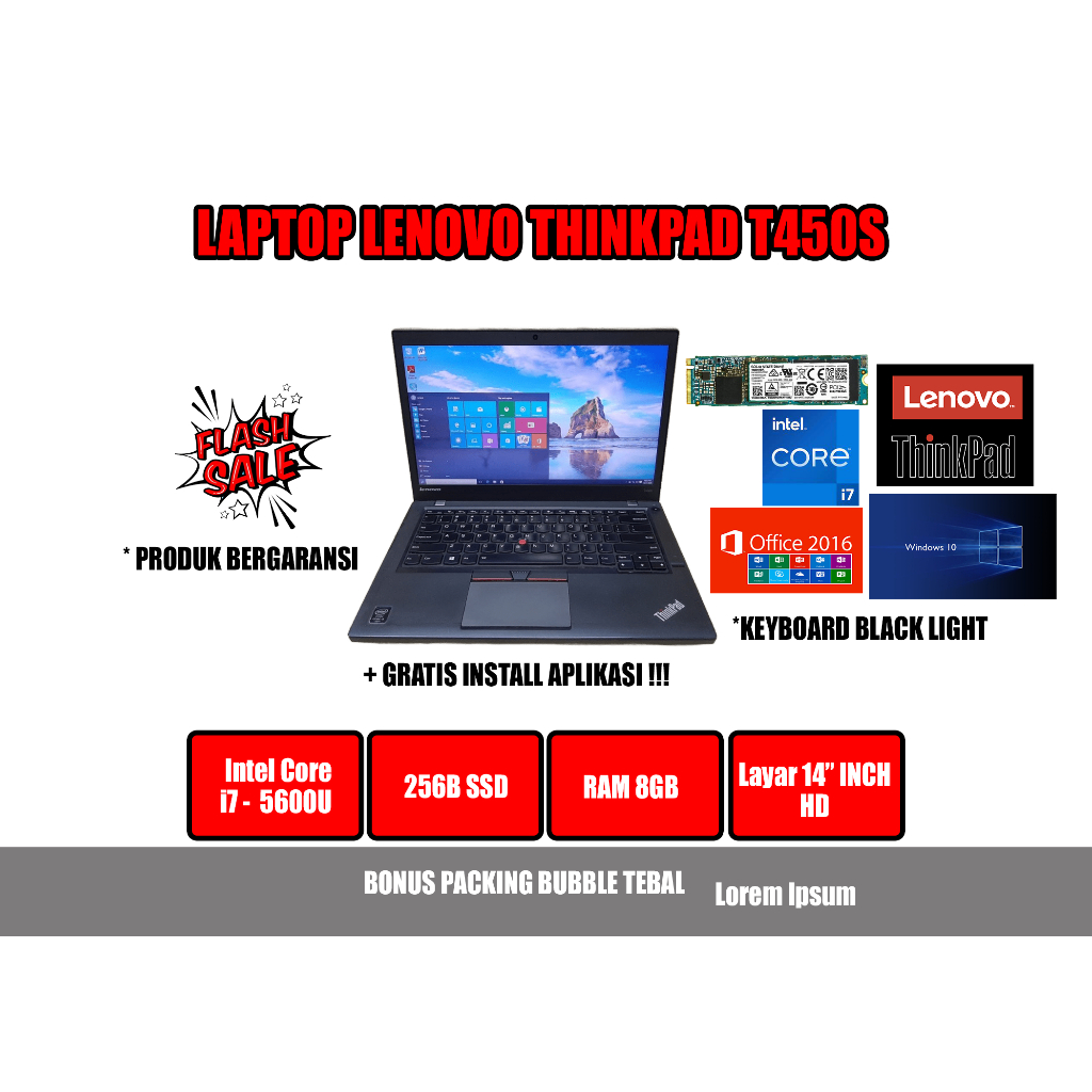 LENOVO T450S CORE I7 GEN 5 8/256 BERGARANSI