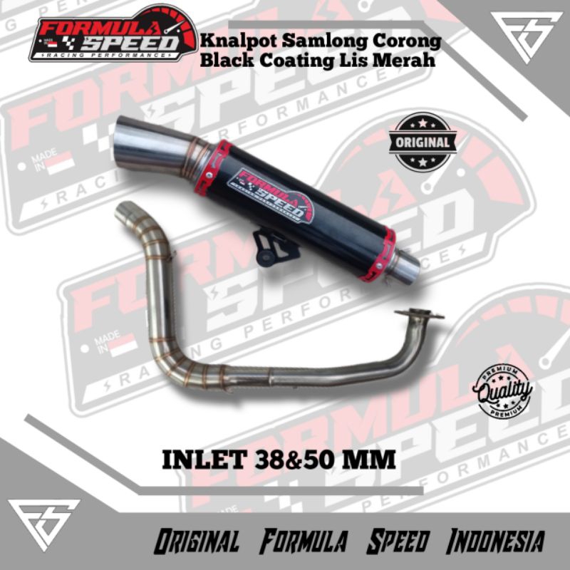 Knalpot Samlong Corong Black Coating Lis Merah Formula Speed Inlet 38,45&50mm