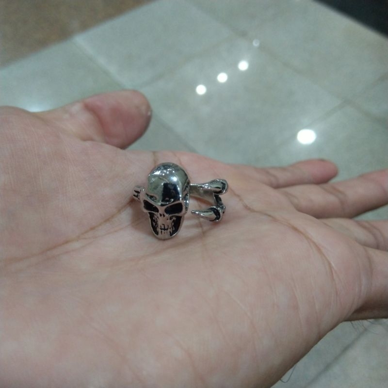 Cincin Retro Punk Gothic Vintage Hip Hop Skull Ring Adjustable