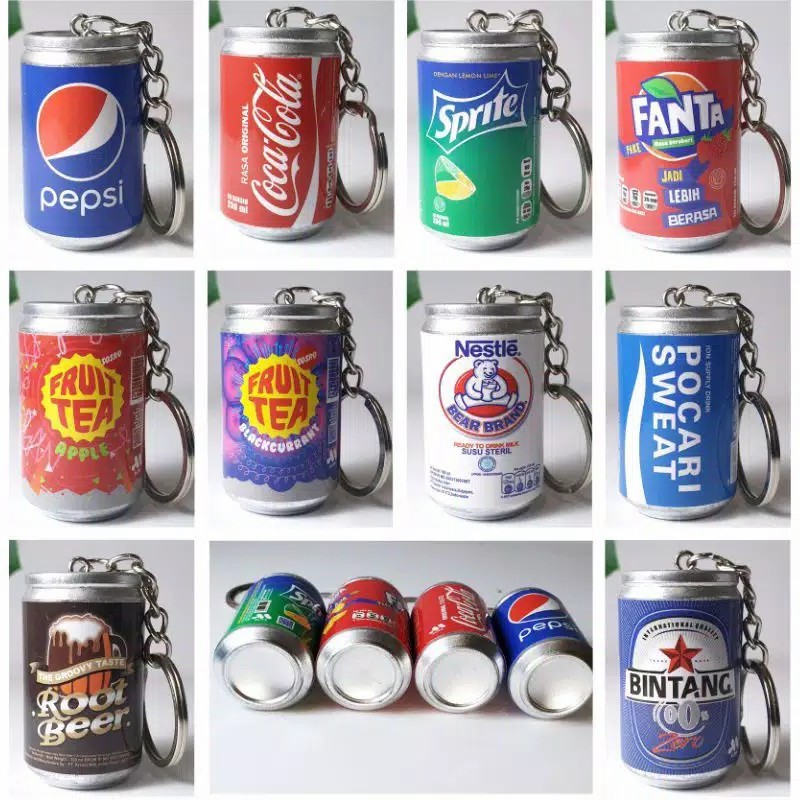 GANTUNGAN KUNCI MINUMAN KALENG COCA COLA PEPSI FANTA POCARI SWEAT DLL