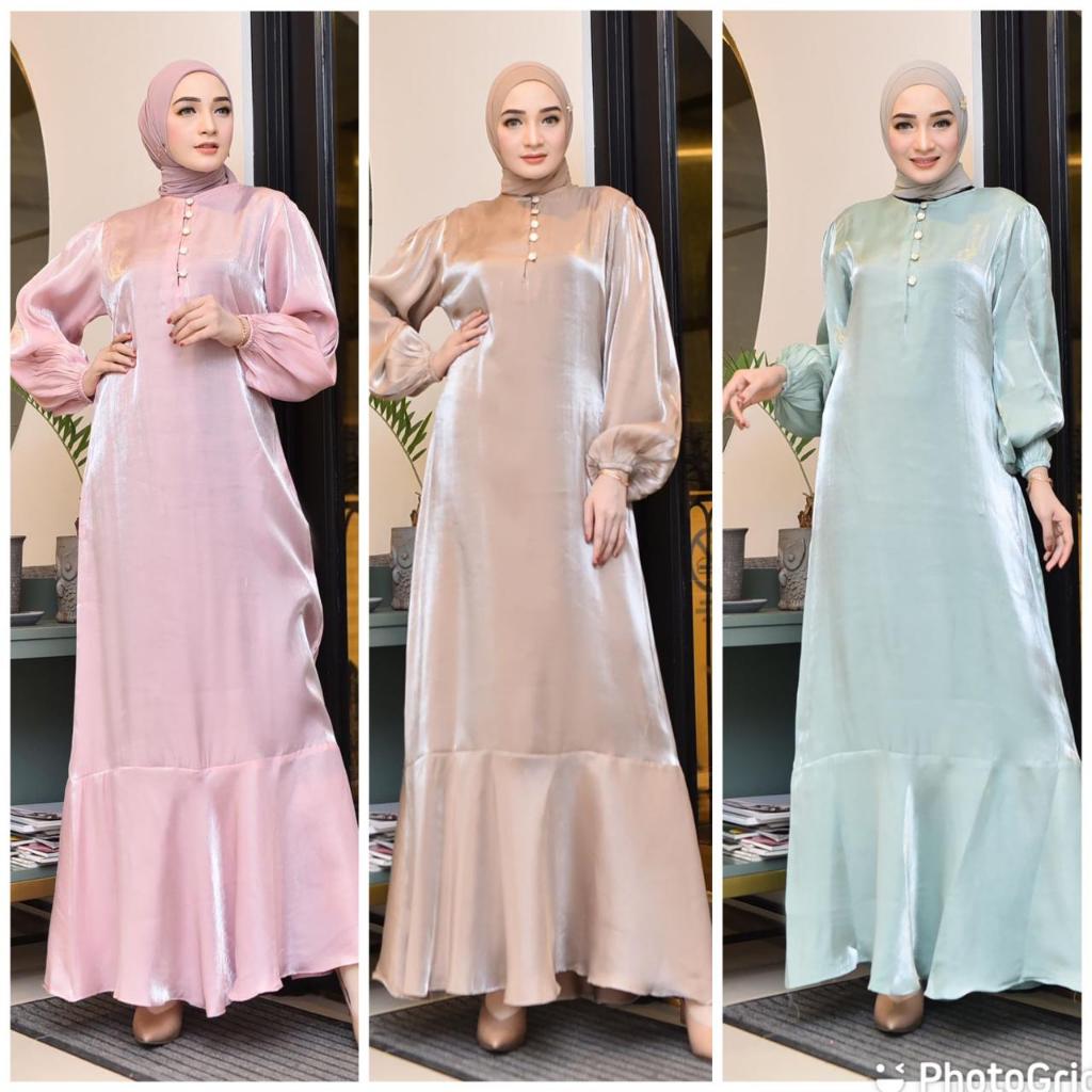 Shimmer Dress Duyung Terbaru Gamis Polos Shimmer Premium Dress Elegan Kekinian