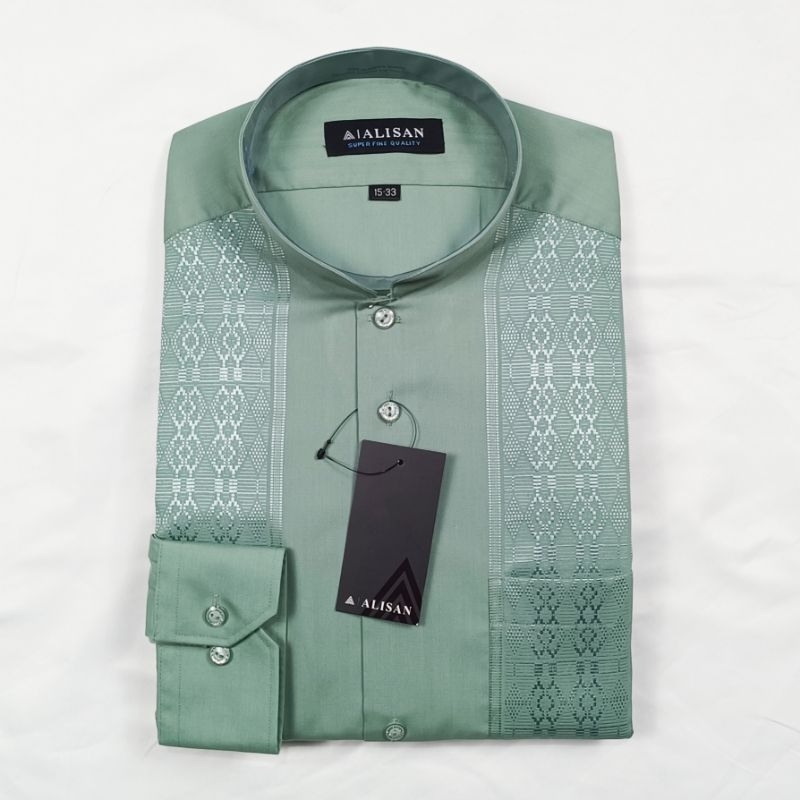 Kemeja Koko Alisan Hijau Sage Reguler Lengan Panjang