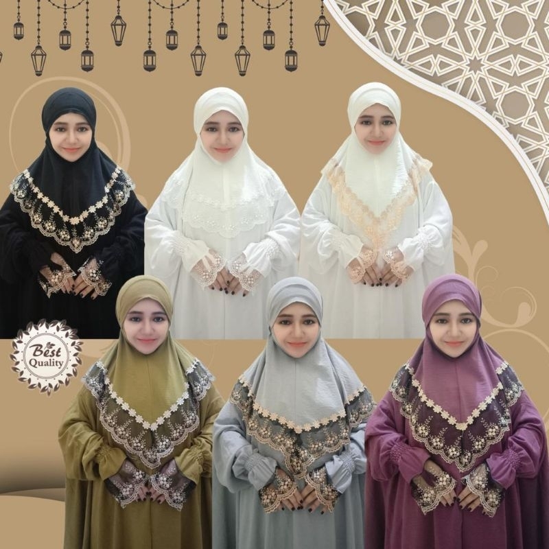 mukena berlengan krinkel airflow jumbo/ mukena potongan lengan renda cantik/ mukena nabila setelan d