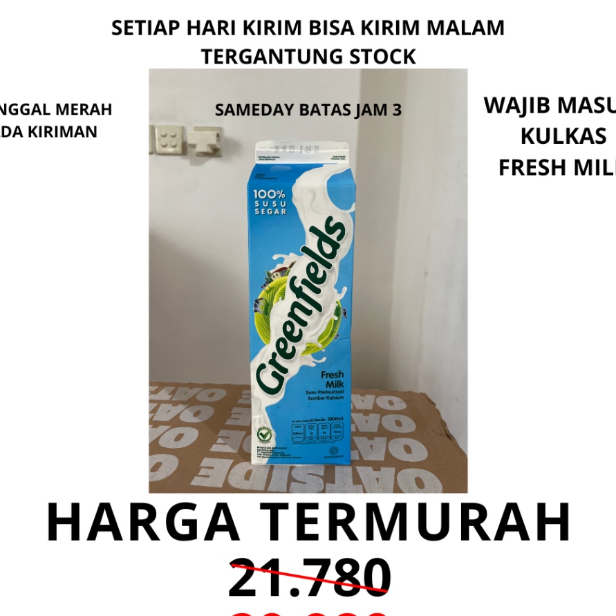 

C6369 Greenfields Fresh Milk 1 lt liter seliter susu segar greenfield 1 ml green fields