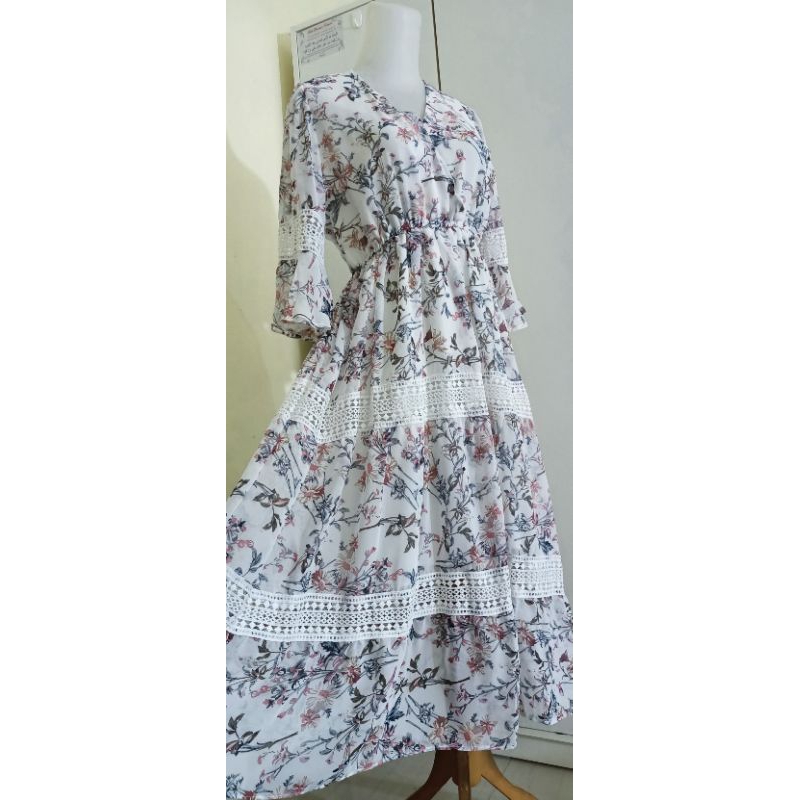❌SOLD OUT❌ Midi Dress • Floral Dress • Dress Import Motif Bunga-Bunga • Dress Korea • Dress Sabrina 