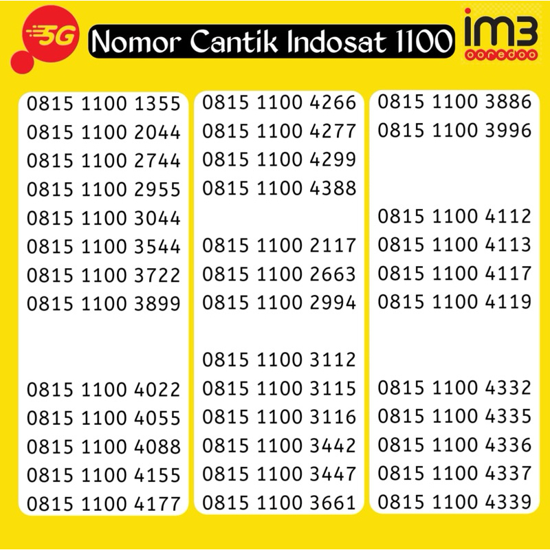 Nomor Cantik Indosat IM3 1100 belakang rapi ekor rapi no cantik jogja