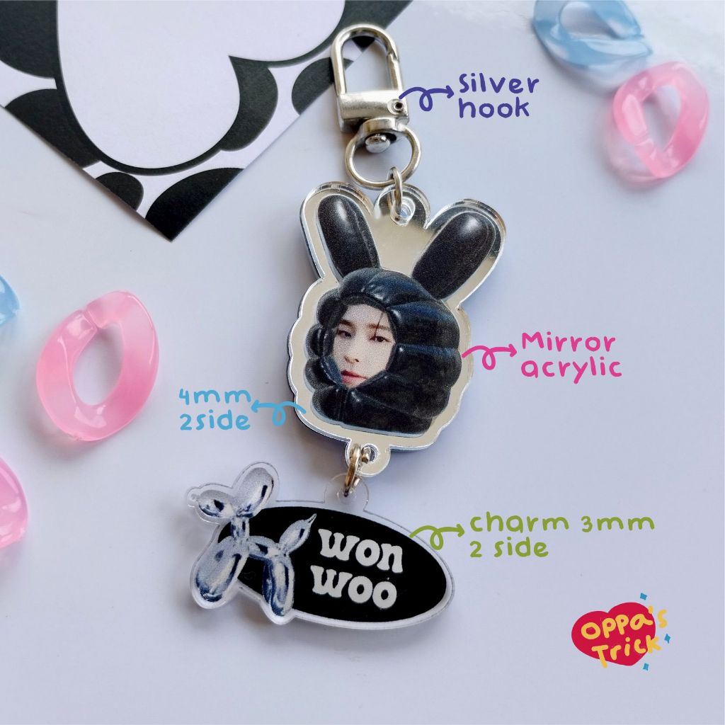 Bunny Wonwoo Mingyu Keychain | Mirror acrylic keycain | Seventeen Keyring