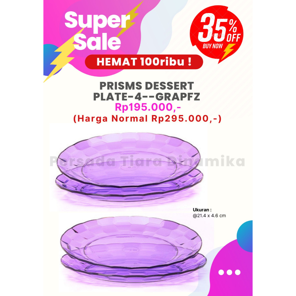 TUPPERWARE PRISMS DESSERT PLATE 4 UNGU - PIRING MAKAN