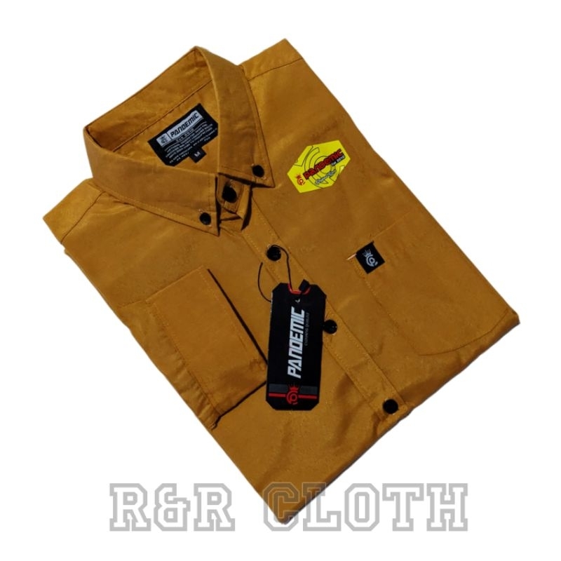 Kemeja Pria Polos Mustard Kuning Kunyit Lengan Panjang | Kemeja Polos Warna Kuning Mustard Premium K