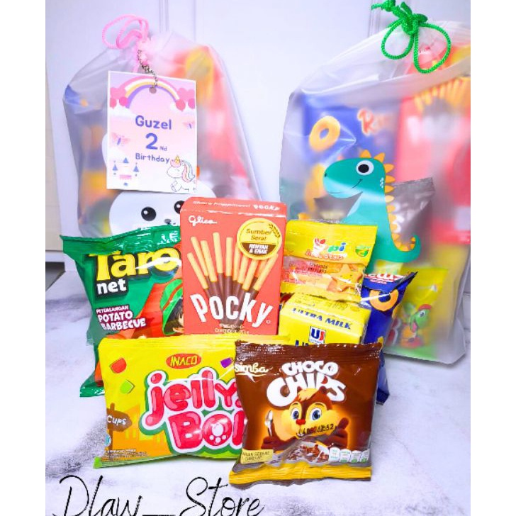 

Dijamin Ori Paket Snack Ulang Tahun Kemasan Pouch Free card Costum