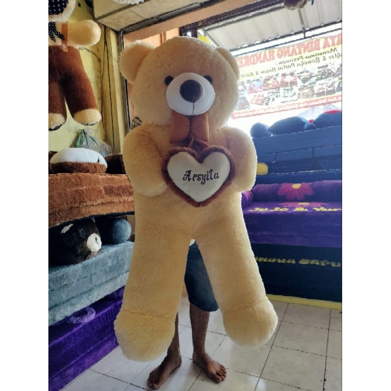 BONEKA TEDY BEAR BERUANG COKLAT CREAM PANTA UKIR NAMA UKURAN 1,2 METER