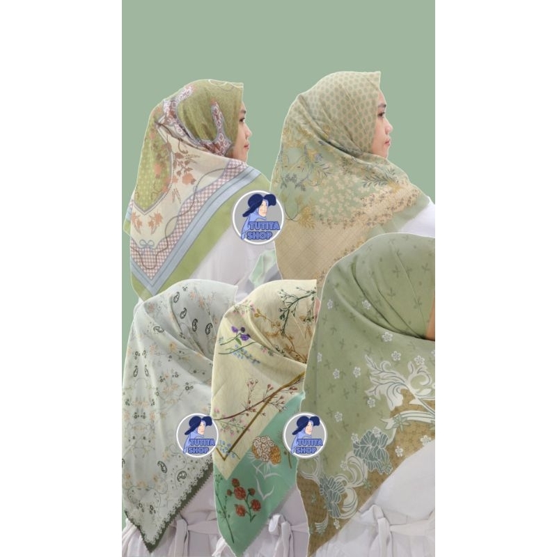 Hijab Segi Empat Motif Terbaru 2025 Sage Green, Denim, Biru Gemoy, Lebaran 2025
