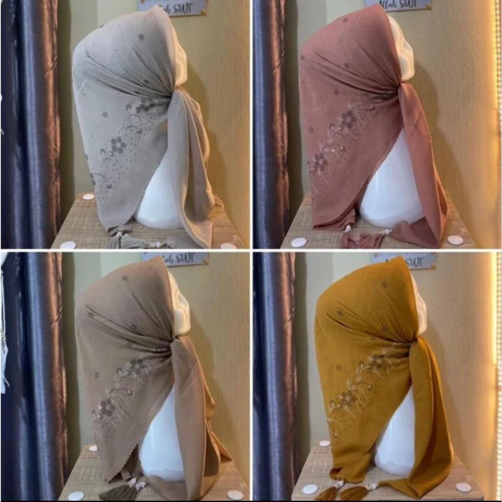 Hijab Segi Empat Butik Pesta Tassel Payet Swarosky Mewah // good quality Kerudung Pesta Segi Empat P