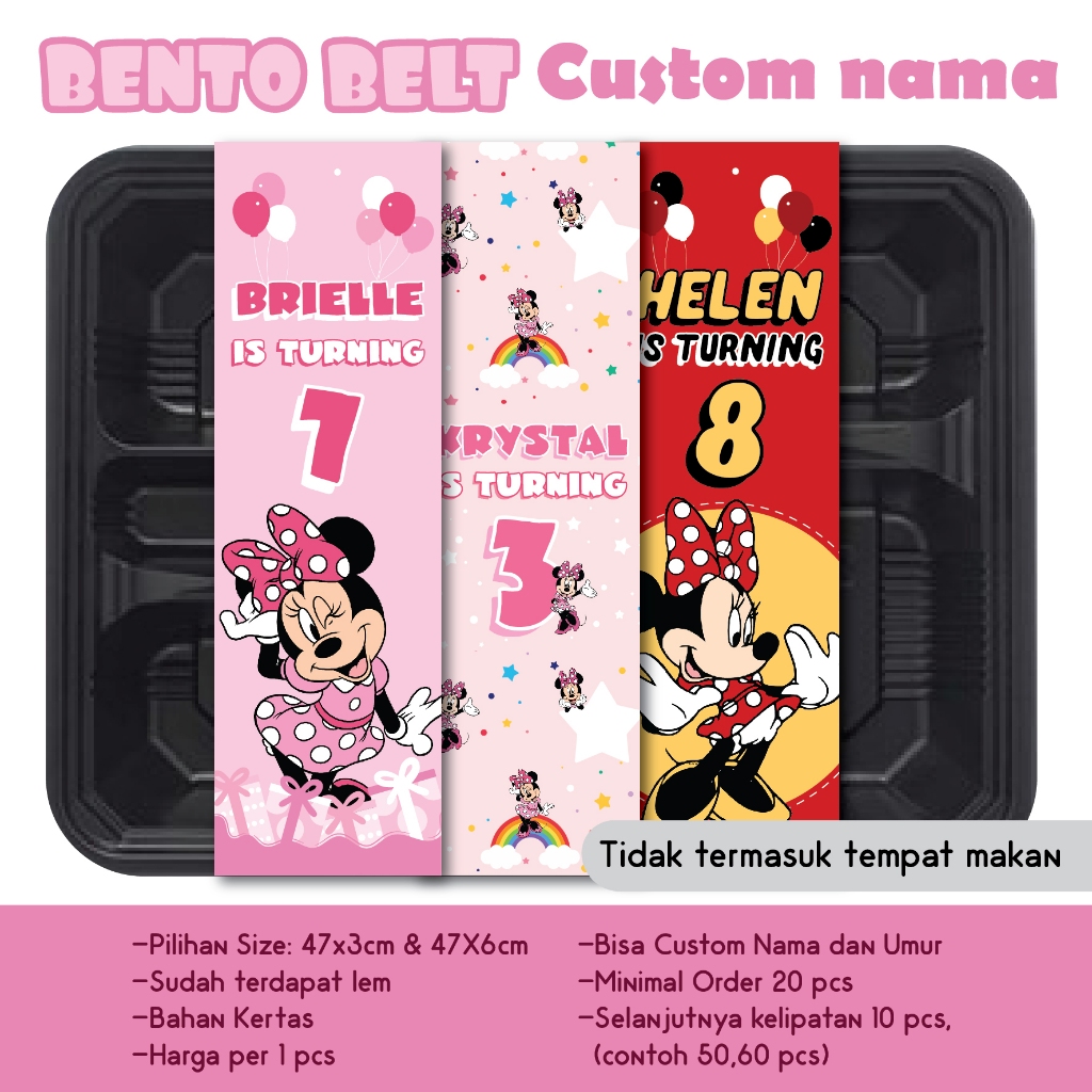 

BENTO BELT MINNIE MOUSE PAPER BELT CUSTOM NAMA REQUEST TULISAN KERTAS UCAPAN NASI KOTAK MAINAN GOODIE BAG BINGKISAN LABEL SELEMPANG STIKER HAPPY BIRTHDAY ULANG TAHUN ULTAH HBD MICKEY MOUSE