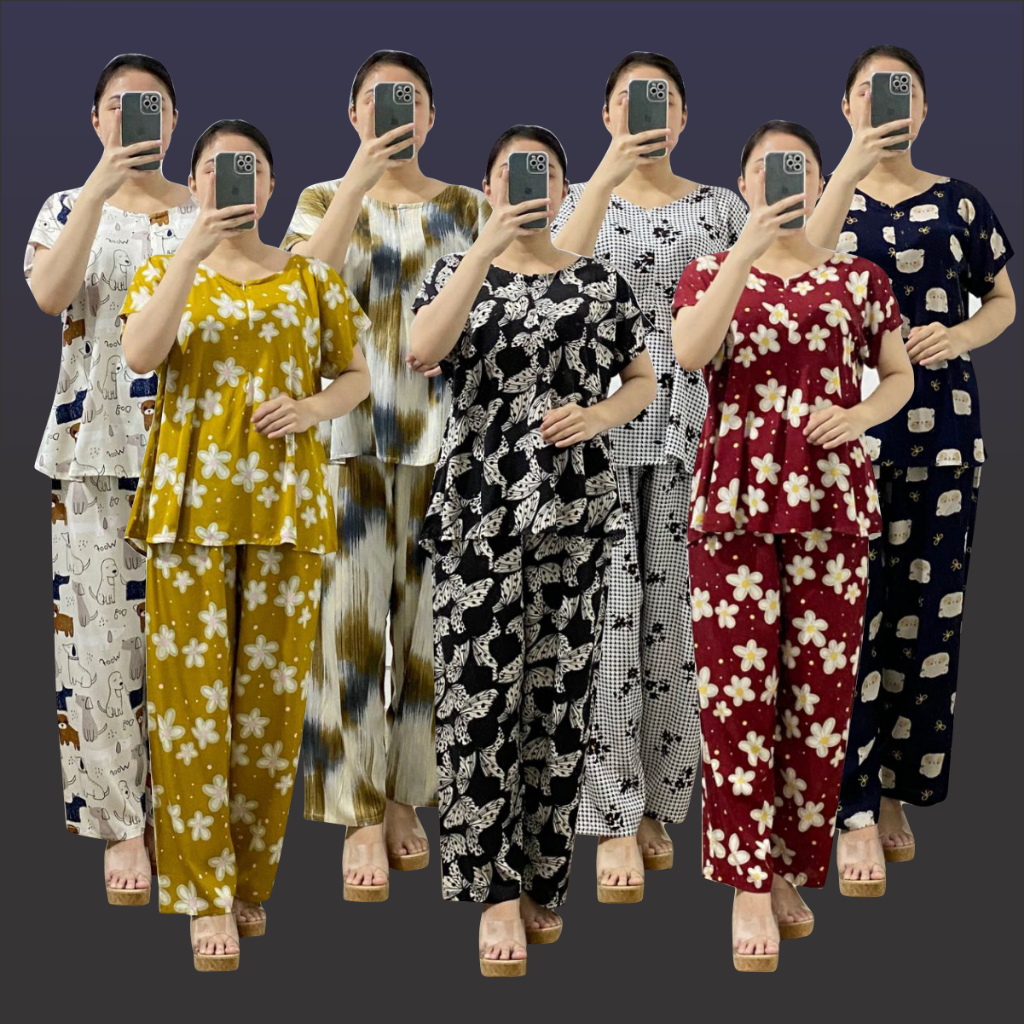 Babydoll One Set Wanita Bahan Rayon Lengan Pendek Celana Panjang Busui Frendly