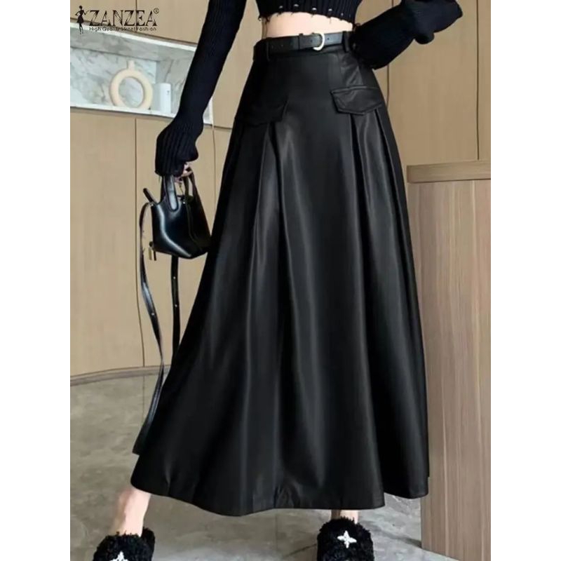 Rok kulit wanita kanzea vintage terbaru/Rok kulit Leather skirt/rok kulit/Rok kulit panjang/Rok kuli