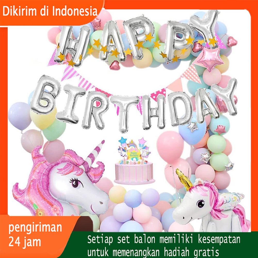 Gadis dekorasi ulang tahun unicorn, unicorn balon dekorasi ulang tahun anak -anak dengan balon balon
