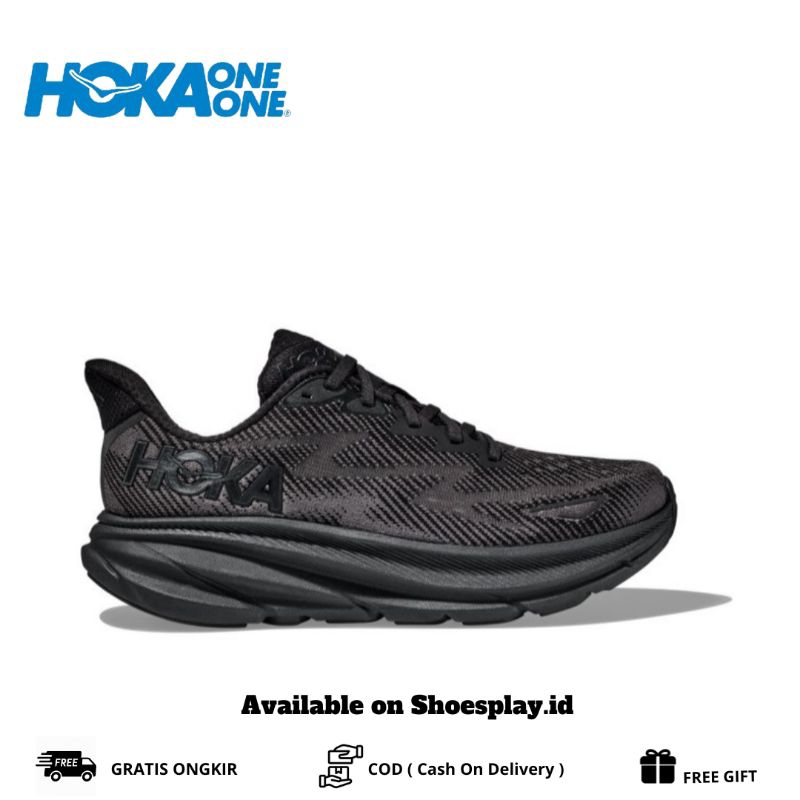 HOKA CLIFTON 9 MENS ROAD RUNNING SHOES - BLACK / BLACK