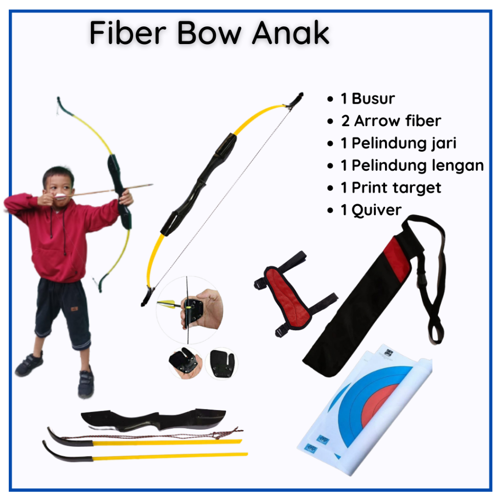 Paket Lengkap Busur Panah Panahan Fiber Anak TK SD