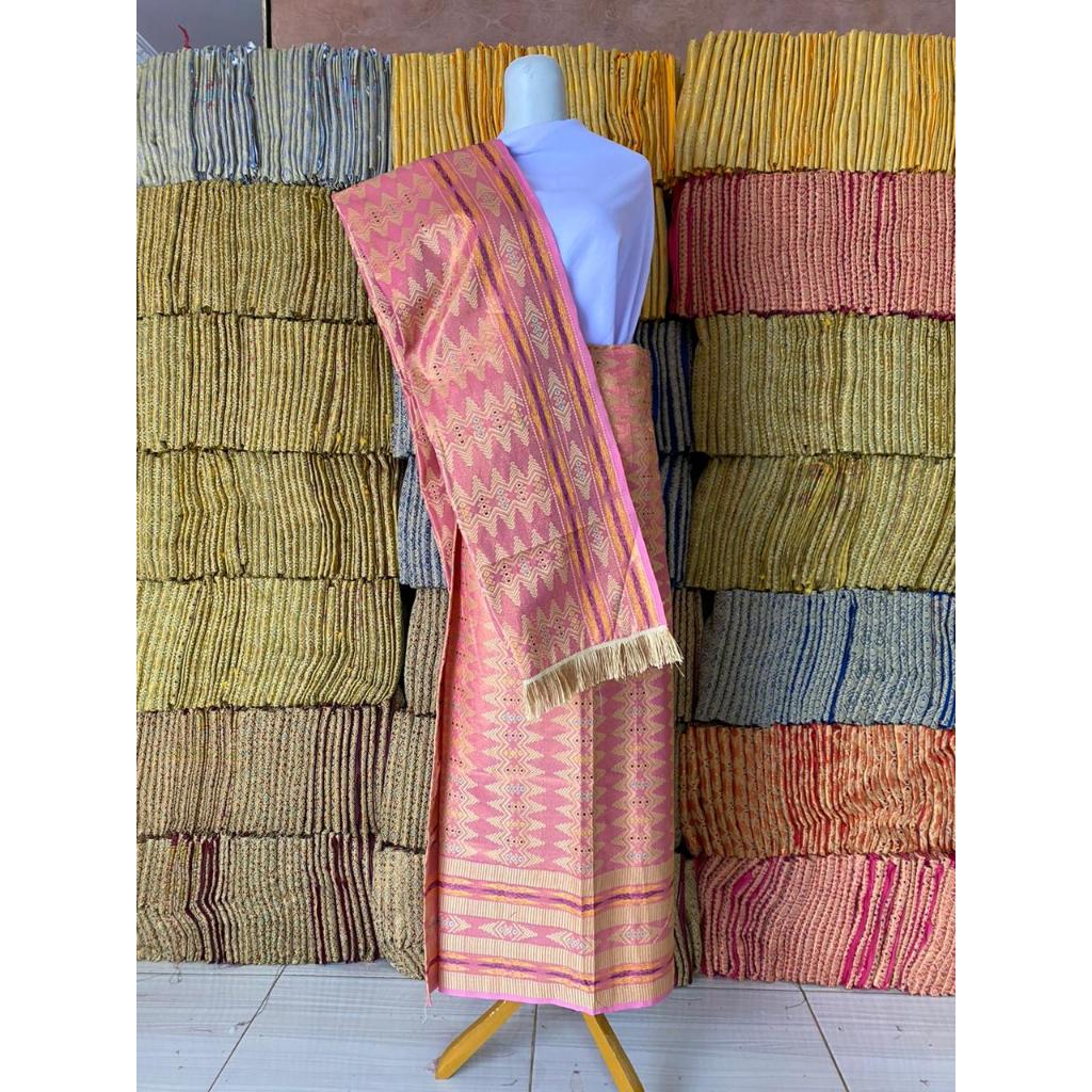 ROK SONGKET SET SELENDANG, Rok Lilit, Rok Songket kekinian Variasi Warna Pink Baby