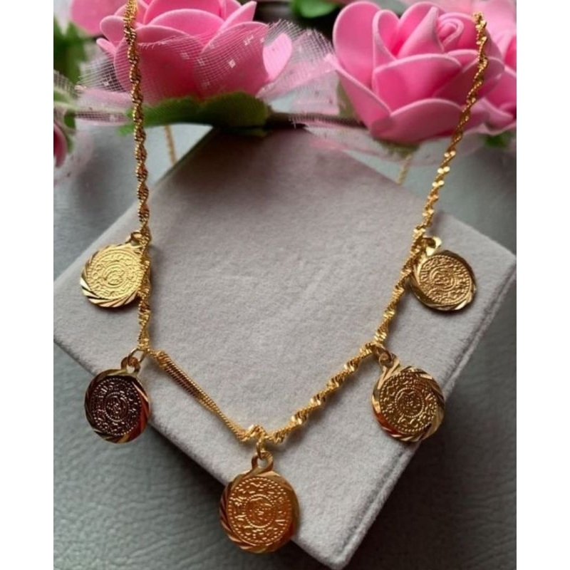 kalung titanium coin panjang gold