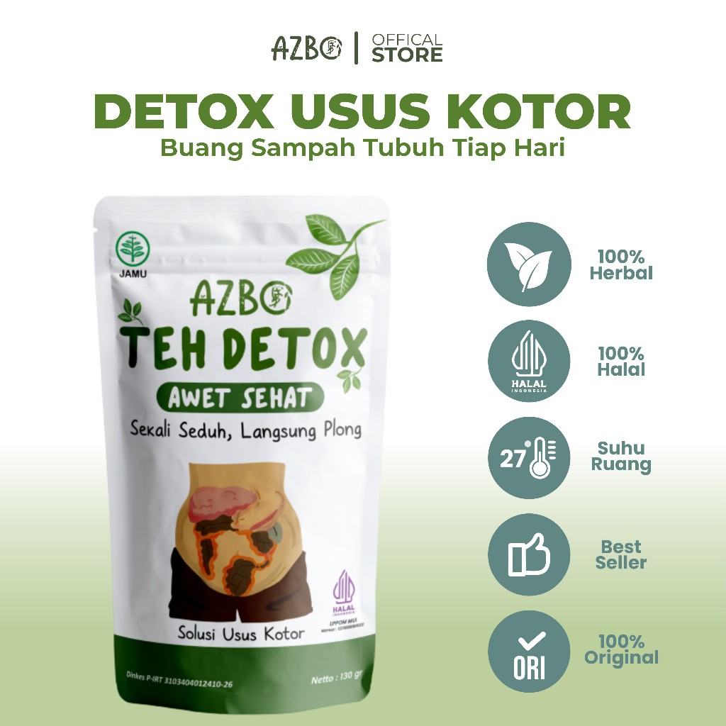 

AZBO Teh Detox (Organic Herbal Tea) Pembersih Usus Kotor Anti Sembelit Begah Pelancar BAB 100% Ori