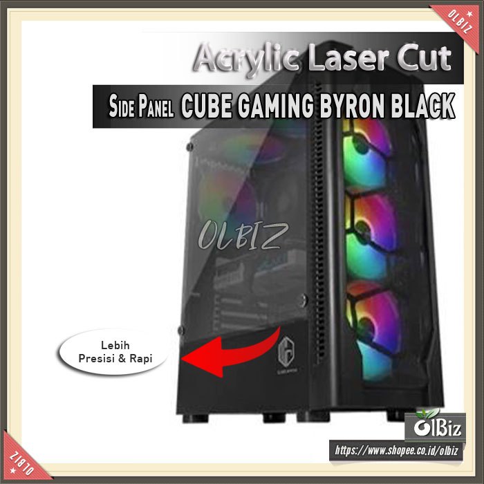Akrilik Acrylic Side Panel Cube Gaming Byron Black Kesing Pengganti Tempered Glass yang Pecah Casing