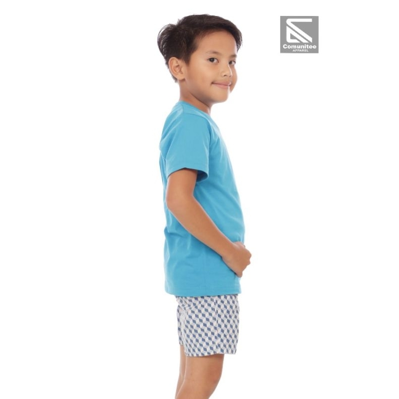 Kaos Anak Lengan Pendek Polos Cotton Combed 30s Biru Turkish