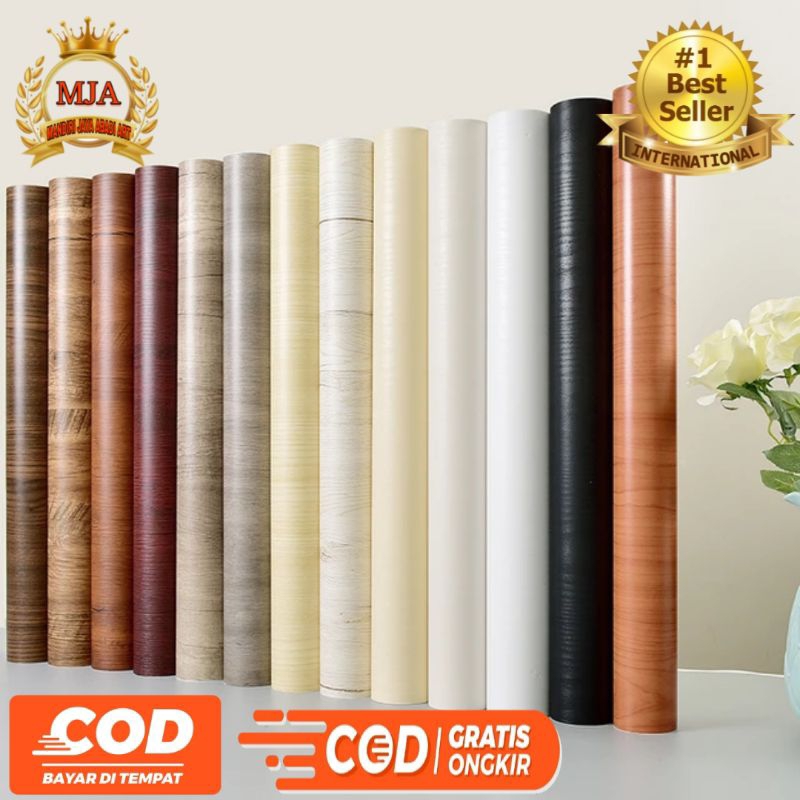 Stiker dinding vinil tahan air furnitur dekorasi rumah butiran kayu kertas dinding PVC berperekat st